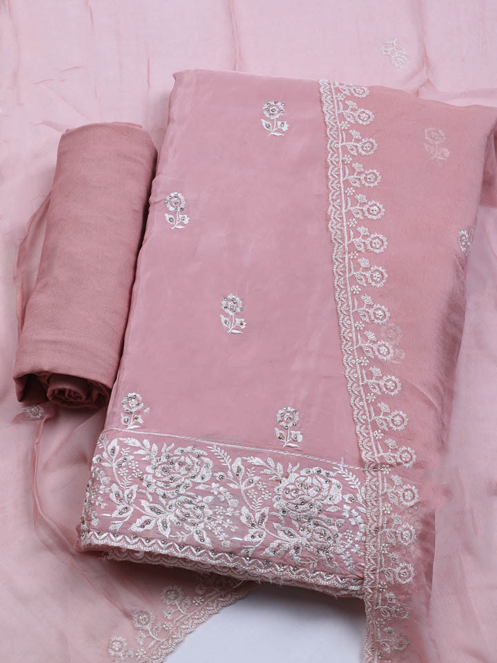 Embroidered Crepe Unstitched Suit With Dupatta