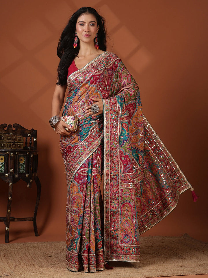 Printed Satin Saree
