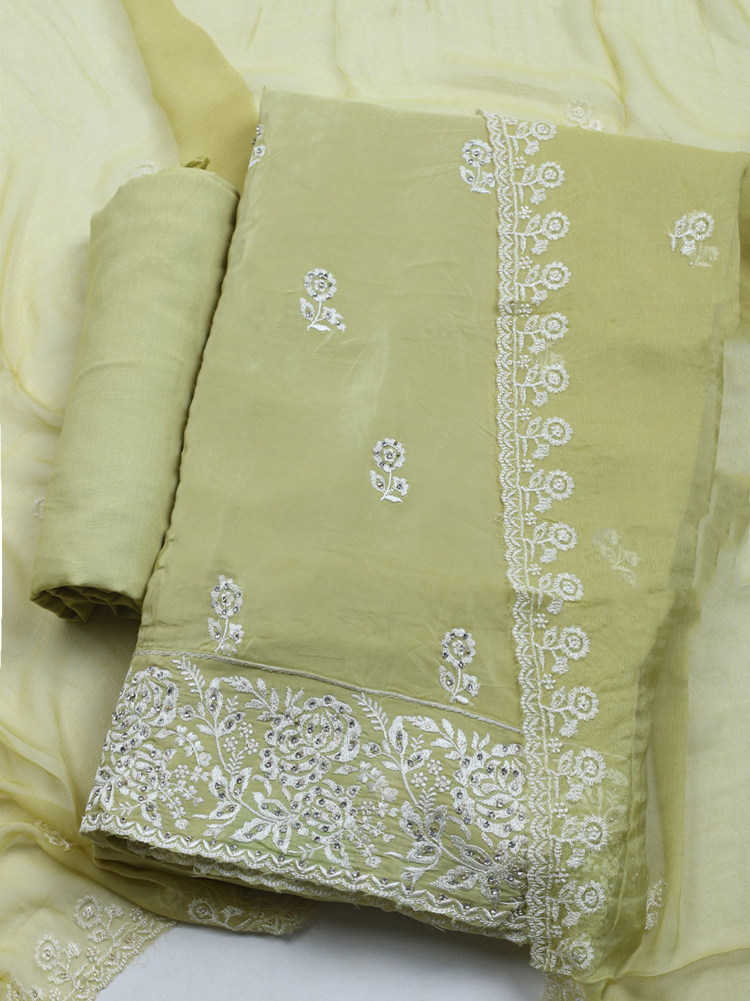 Embroidered Crepe Unstitched Suit With Dupatta