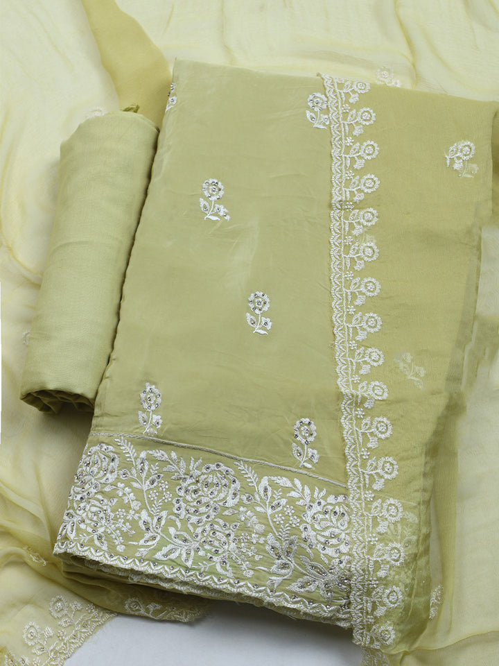 Embroidered Crepe Unstitched Suit With Dupatta