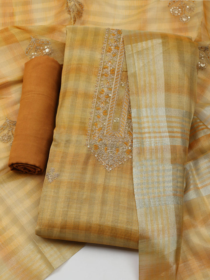 Embroidered Tissue Unstitched Kurta With Pant &amp; Dupatta