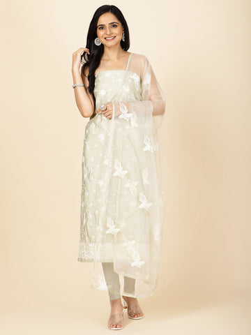 Floral Embroidery Cotton Unstitched Suit Piece With Dupatta