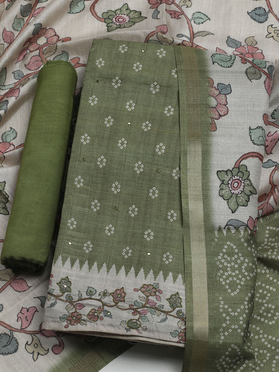 Embroidered Tussar Unstitched Suit With Dupatta
