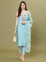 Neck Embroidered Chanderi Unstitched Suit Piece With Dupatta