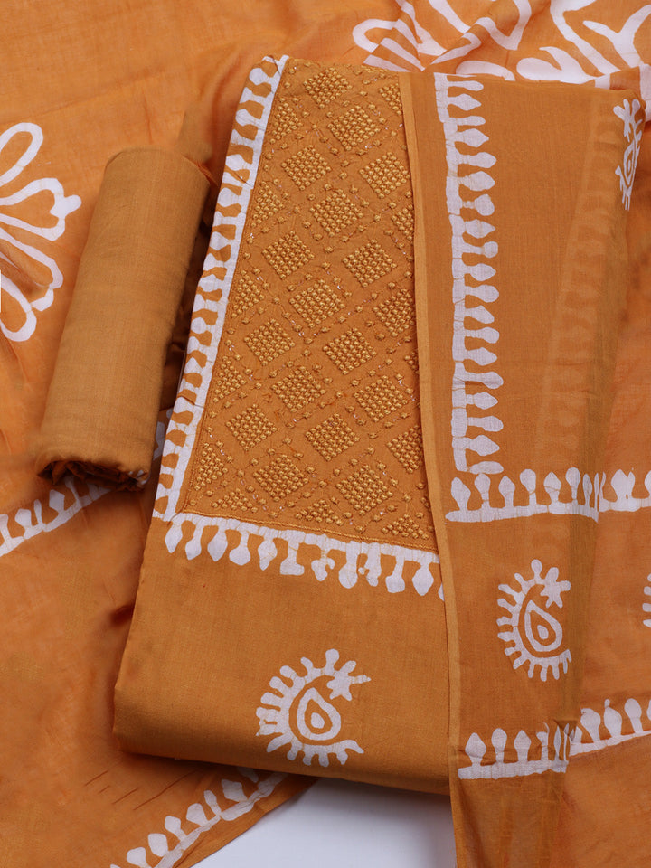 Printed Cotton Blend Unstitched Kurta With Pant &amp; Dupatta