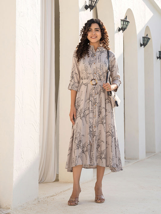 Printed Cotton Blend Dress With Bag