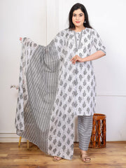 Embroidered Cotton Blend Kurta With Pant & Dupatta