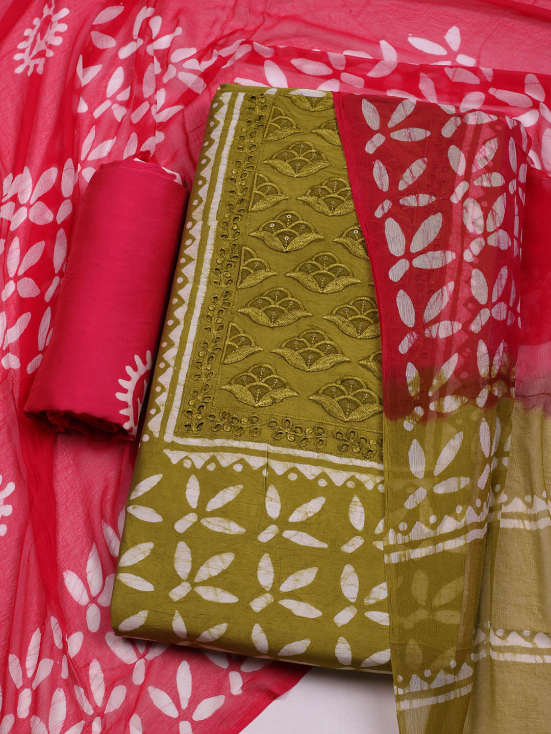 Printed Cotton Blend Unstitched Suit With Dupatta