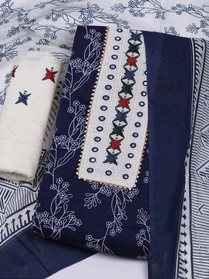 Printed Cotton Blend Unstitched Suit With Dupatta