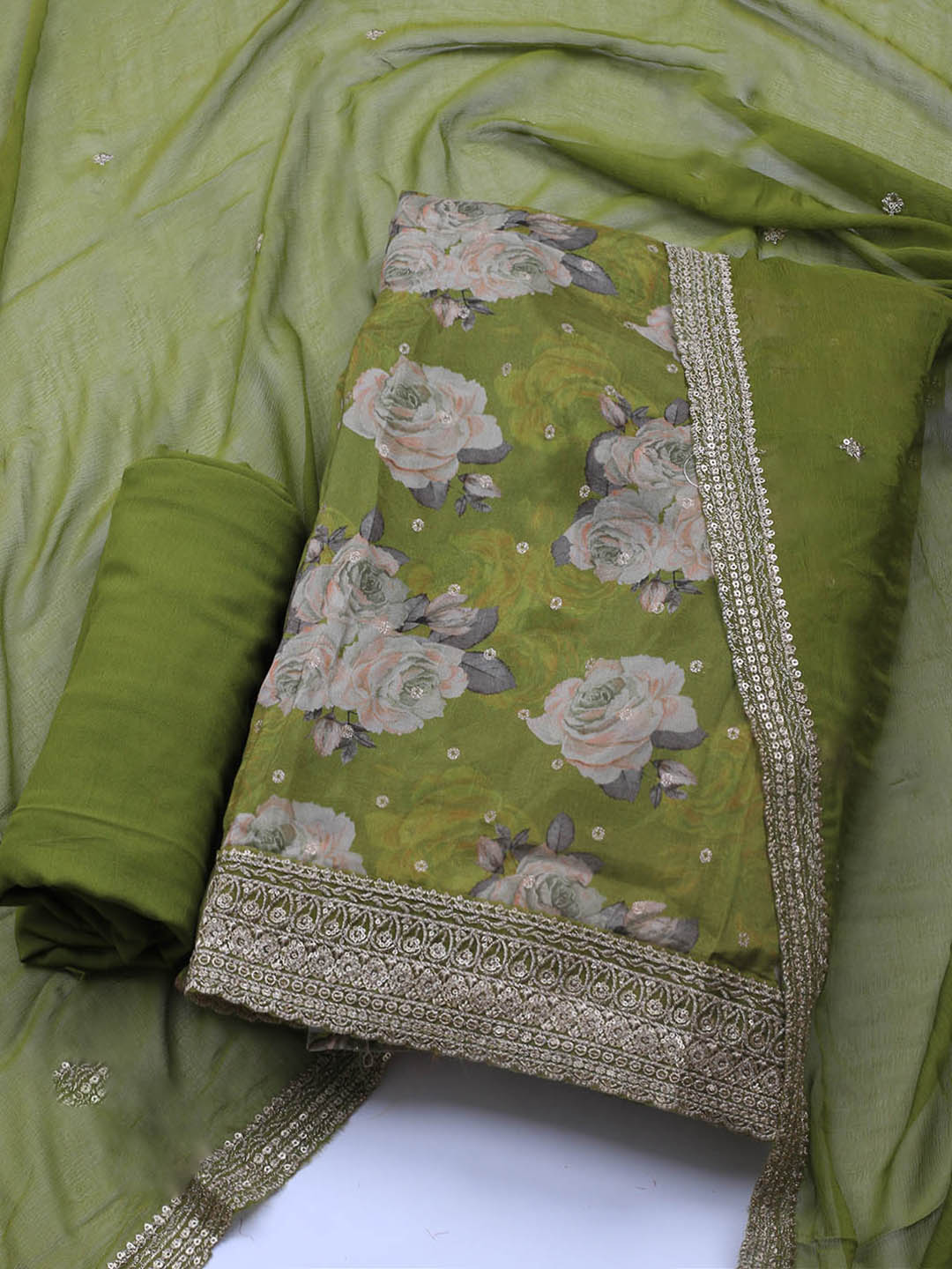 Printed Crepe Unstitched Suit With Dupatta