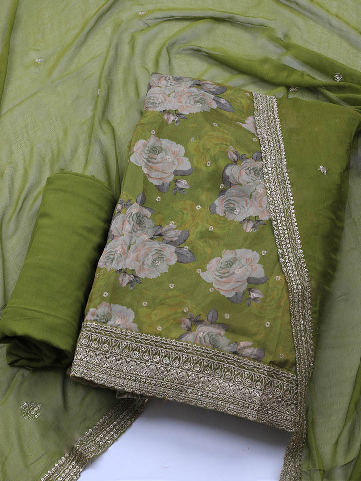 Printed Crepe Unstitched Suit With Dupatta
