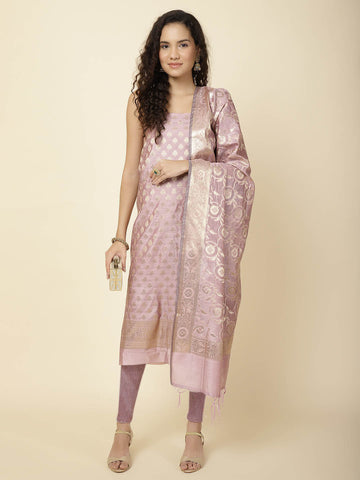 Woven Banarasi Chanderi Unstitched Suit With Dupatta