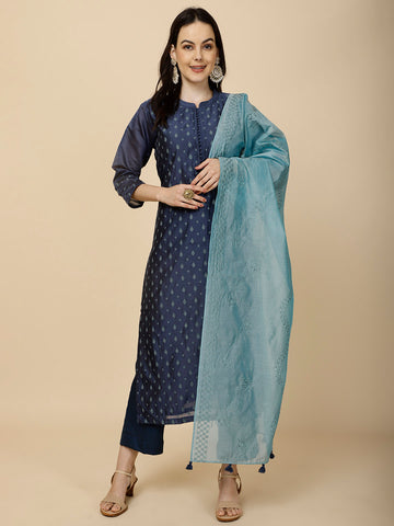 Resham Booti Chanderi Suit Set With Dupatta