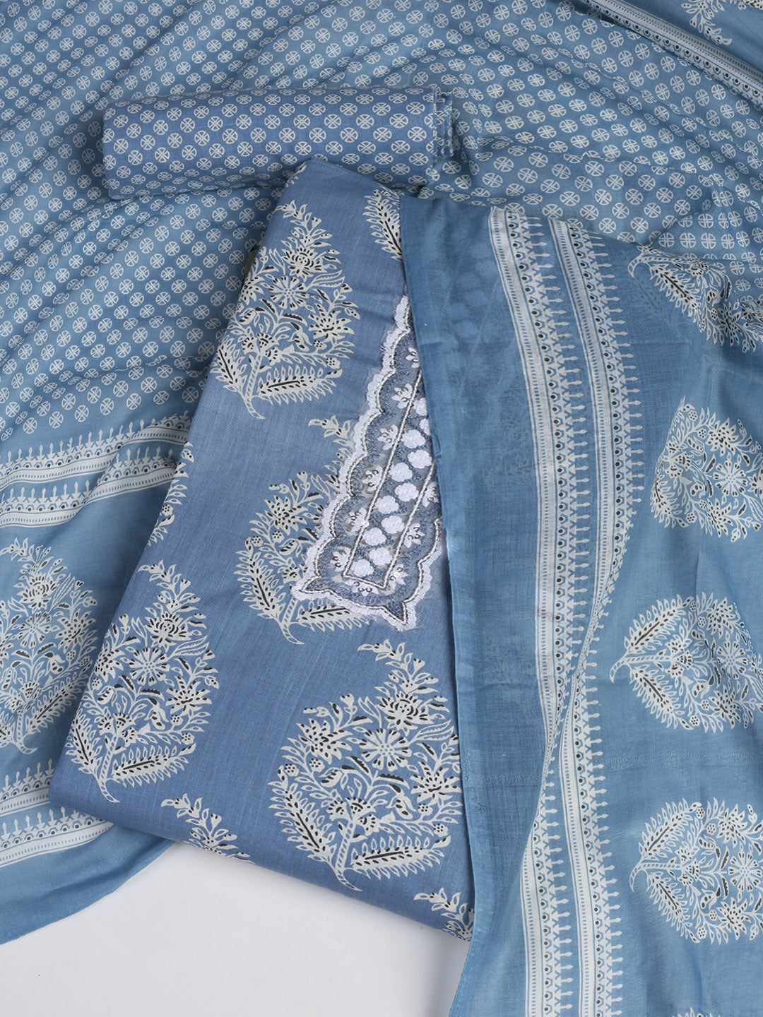 Printed Cotton Blend Unstitched Suit With Dupatta