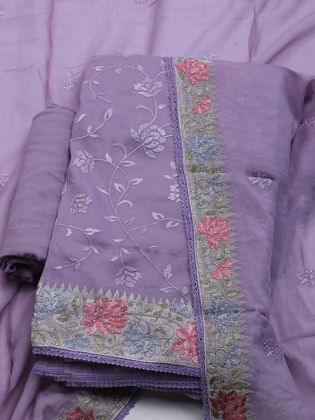 Embroidered Organza Unstitched Suit With Dupatta