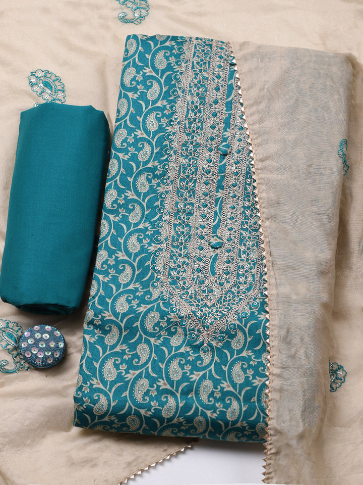 Embroidered Cotton Unstitched Suit With Pant &amp; Dupatta