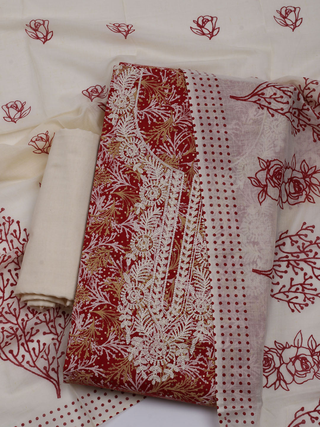 Neck Embroidered Cotton Blend Unstitched Suit With Dupatta