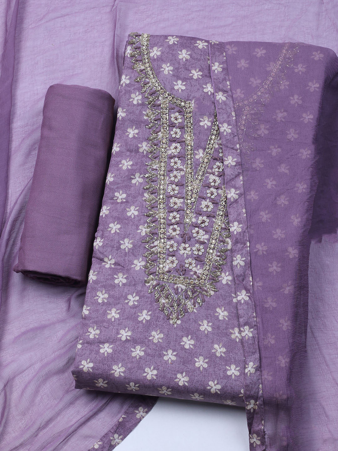 Embroidered Cotton Blend Unstitched Suit With Dupatta