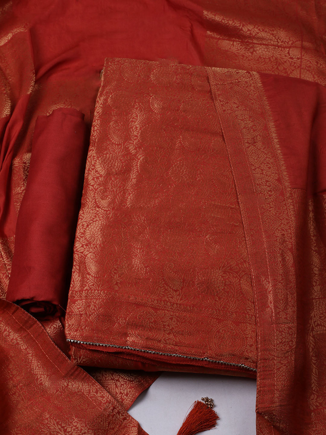 Woven Design Chanderi Unstitched Suit With Pant &amp; Dupatta