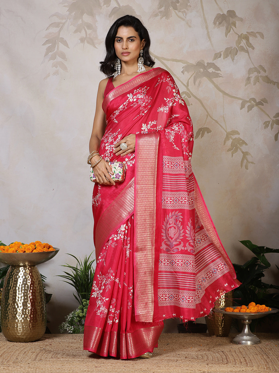 Woven Border Cotton Blend Saree