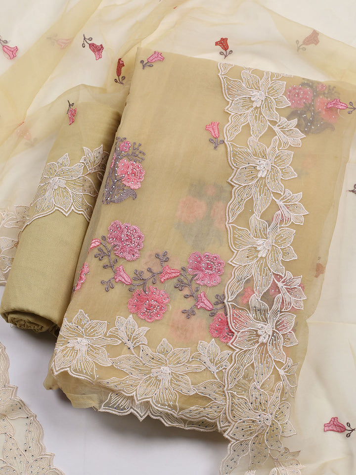 Embroidered Organza Unstitched Suit With Dupatta