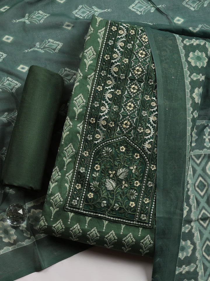 Printed Cotton Blend Unstitched Suit With Pant &amp; Dupatta