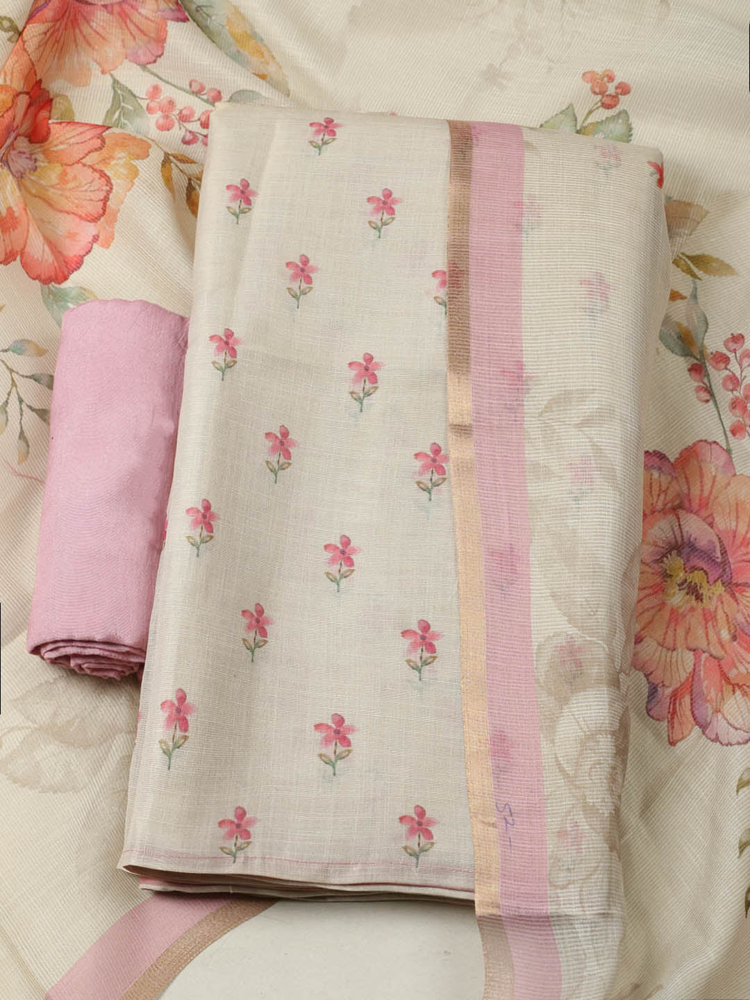 Printed Tissue Unstitched Suit With Pant &amp; Dupatta