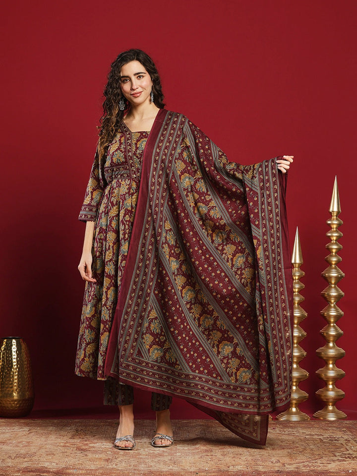 Printed Cotton Kurta With Pant &amp; Dupatta
