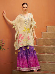 Embroidered Chinnon Kaftan With Sharara