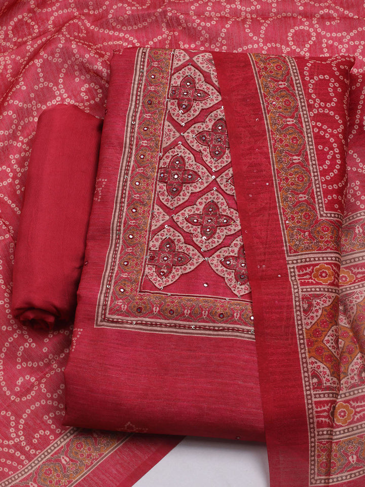 Embroidered Chanderi Unstitched Suit With Dupatta
