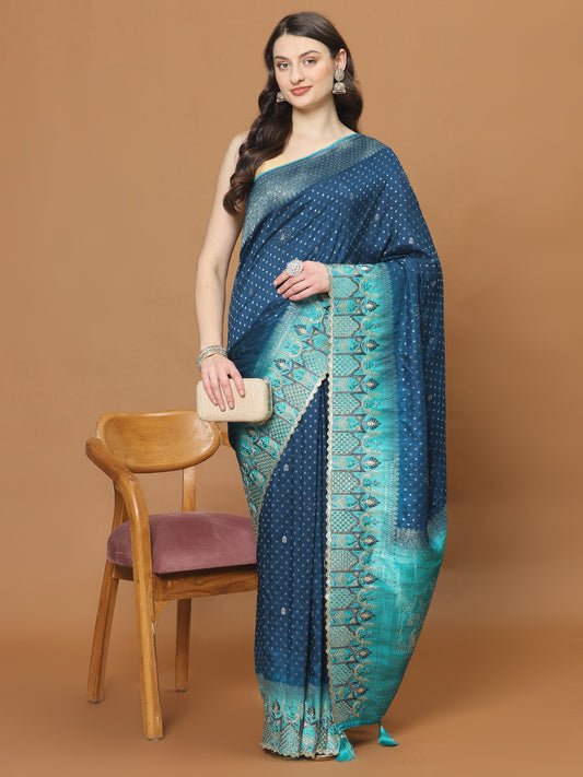 Zari Border Booti Art Silk Woven Saree