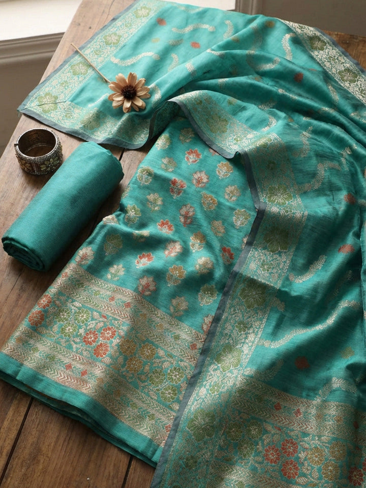 Banarasi Chanderi Unstitched Suit With Pant &amp; Dupatta