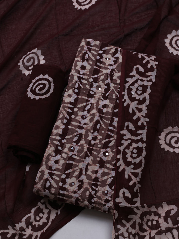 Printed Cotton Blend Unstitched Suit With Dupatta
