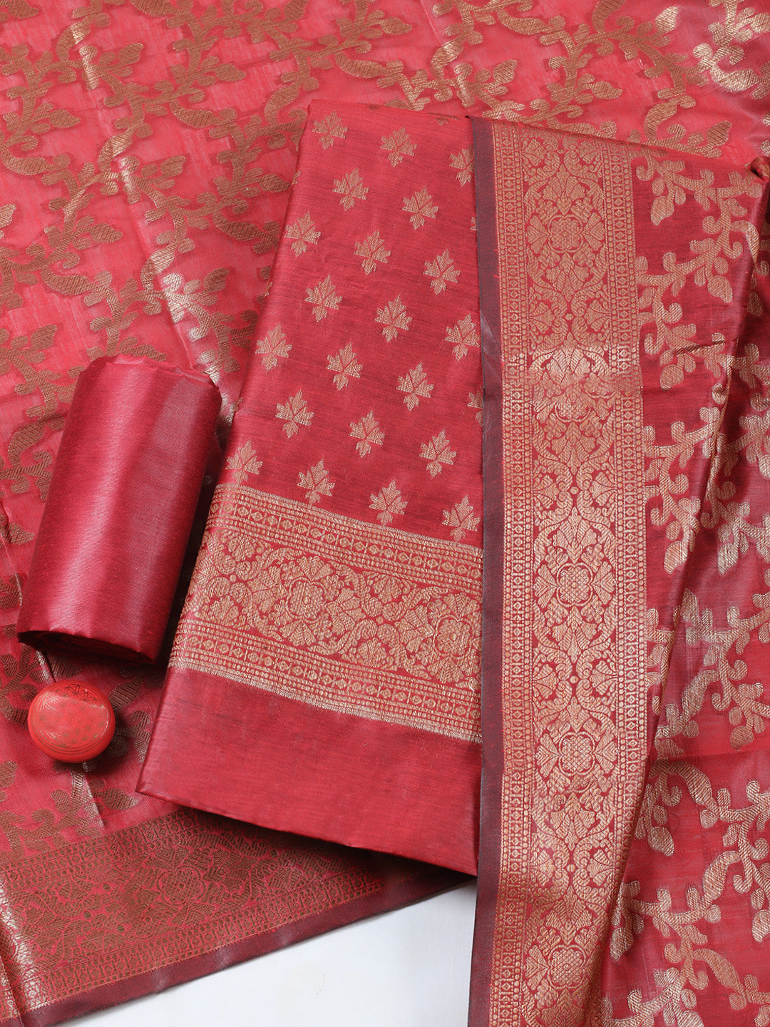 Banarasi Chanderi Unstitched Suit With Pant &amp; Dupatta