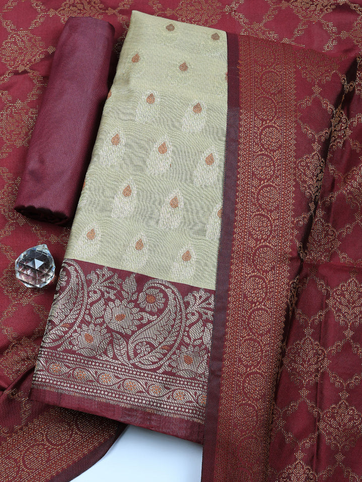 Woven Design Chanderi Unstitched Suit With Pant &amp; Dupatta