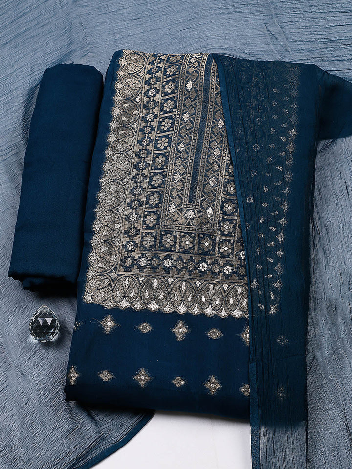 Woven Design Chanderi Unstitched Suit With Pant &amp; Dupatta