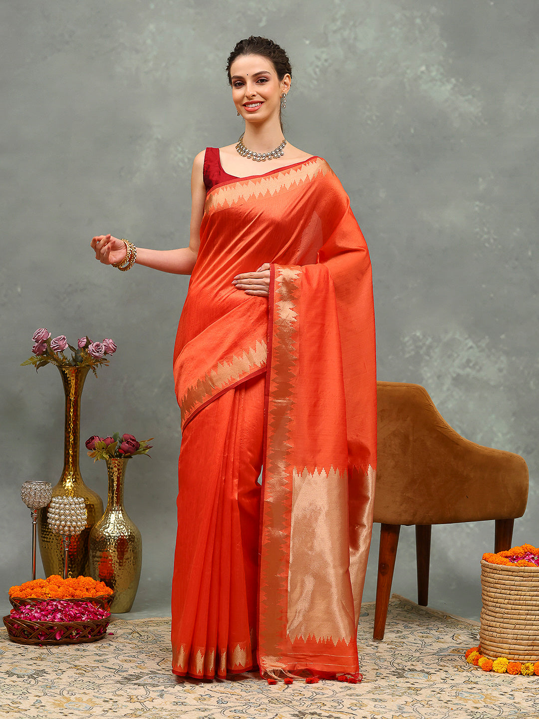 Woven Design Cotton Blend Saree