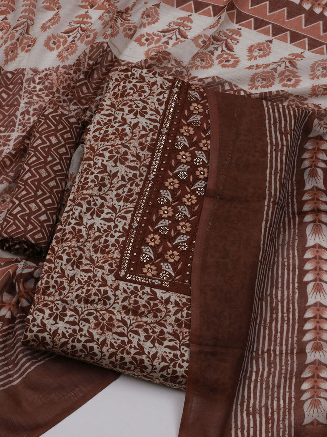 Printed Cotton Blend Unstitched Suit With Dupatta