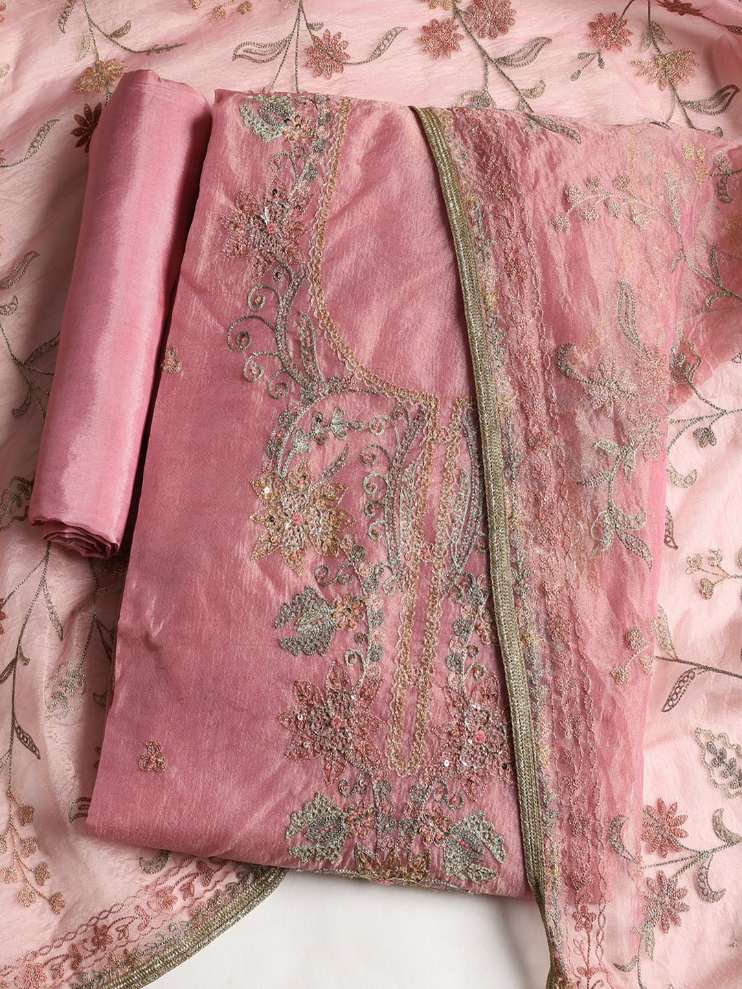 Embroidered Tissue Unstitched Suit With Dupatta