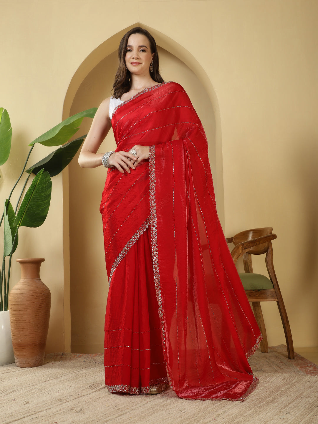 Sequence Work Satin Saree