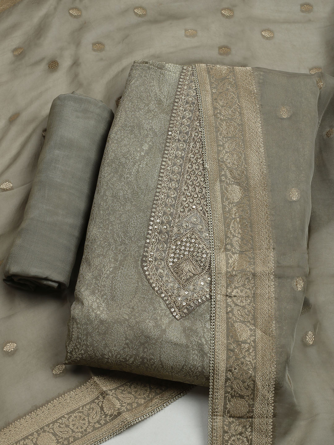 Woven Design Chanderi Unstitched Suit With Dupatta