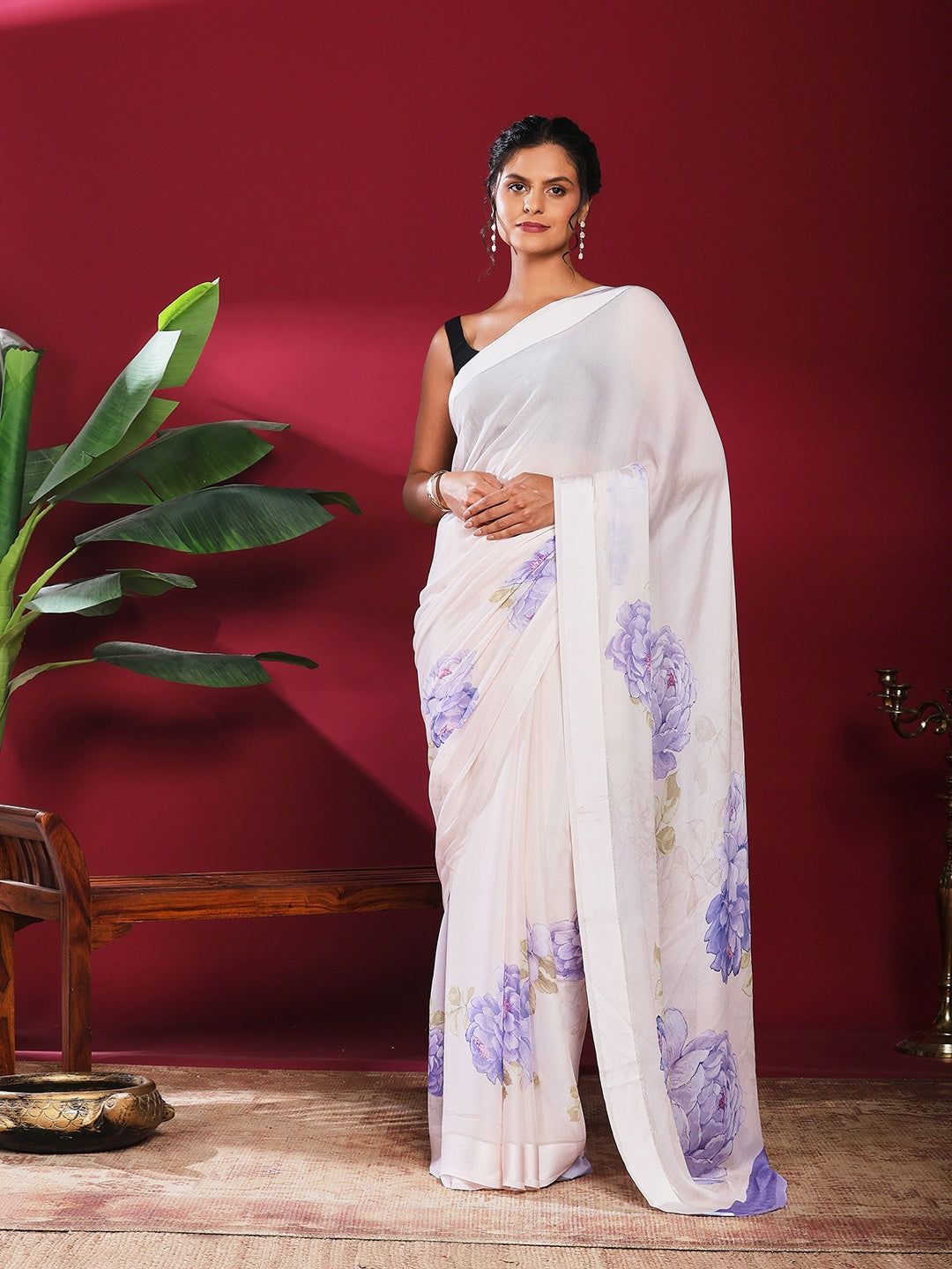Floral Printed Crepe Saree
