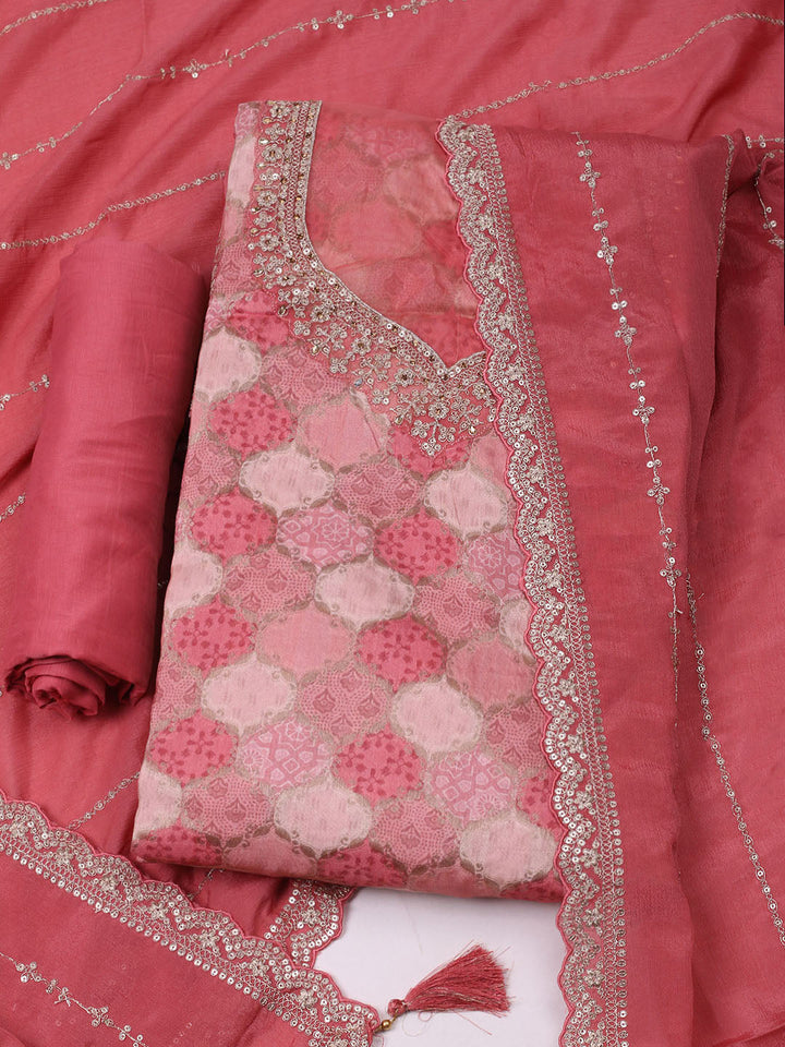 Woven Design Cotton Blend Unstitched Suit With Dupatta