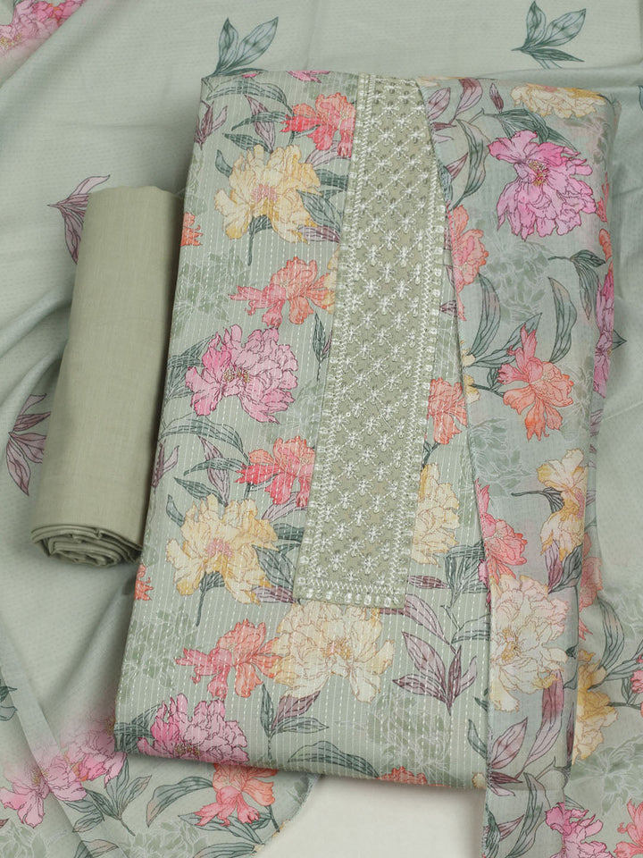 Printed Cotton Unstitched Suits Printed Suit With Pant &amp; Dupatta