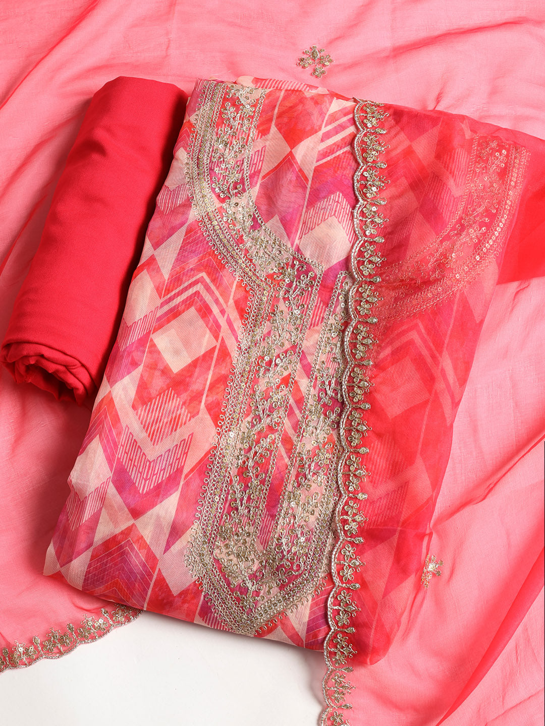 Embroidered Organza Unstitched Suit With Dupatta
