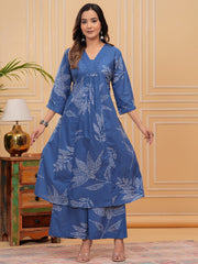 Digital Printed Cotton Blend Kurta With Pants