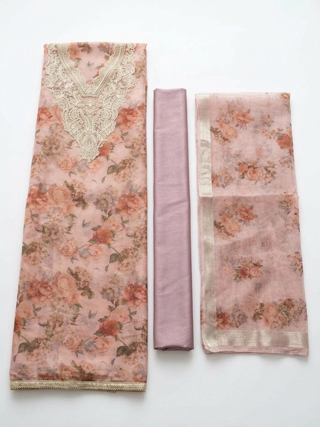 Embroidered Tissue Unstitched Suit With Pant &amp; Dupatta