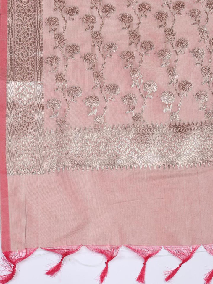 Floral Woven Booti Chanderi Unstitched Suit With Dupatta