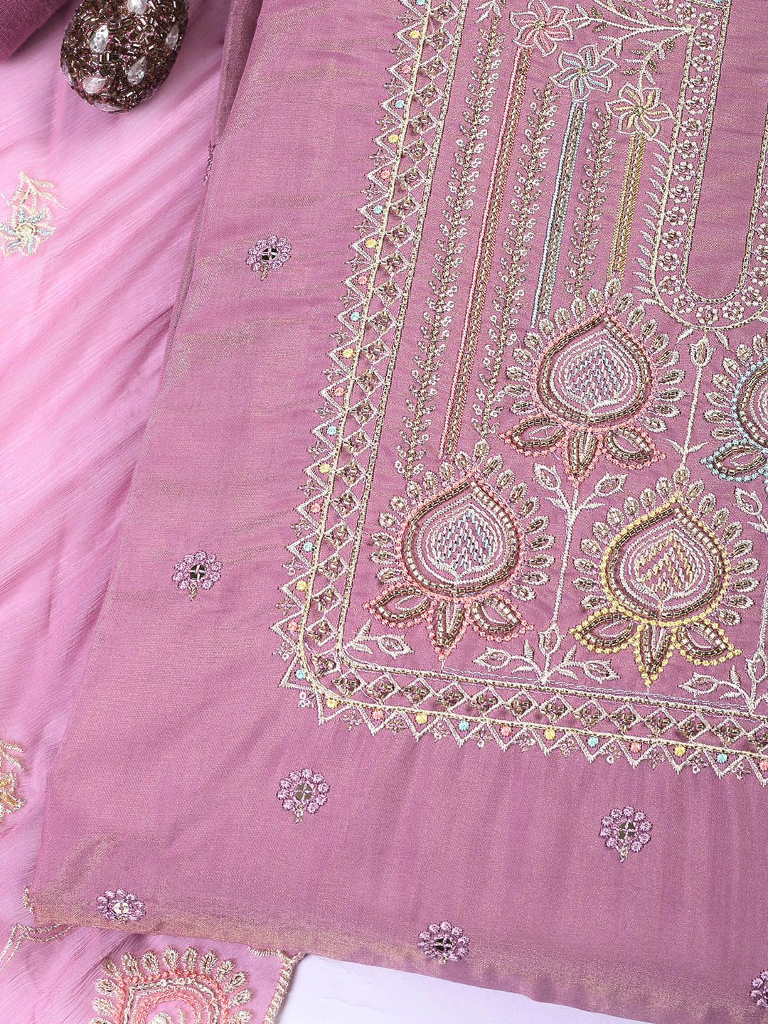 Embroidered Chanderi Unstitched Suit Piece With Dupatta