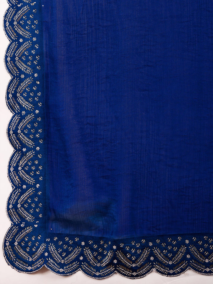 Embroidered Satin Velvet Saree